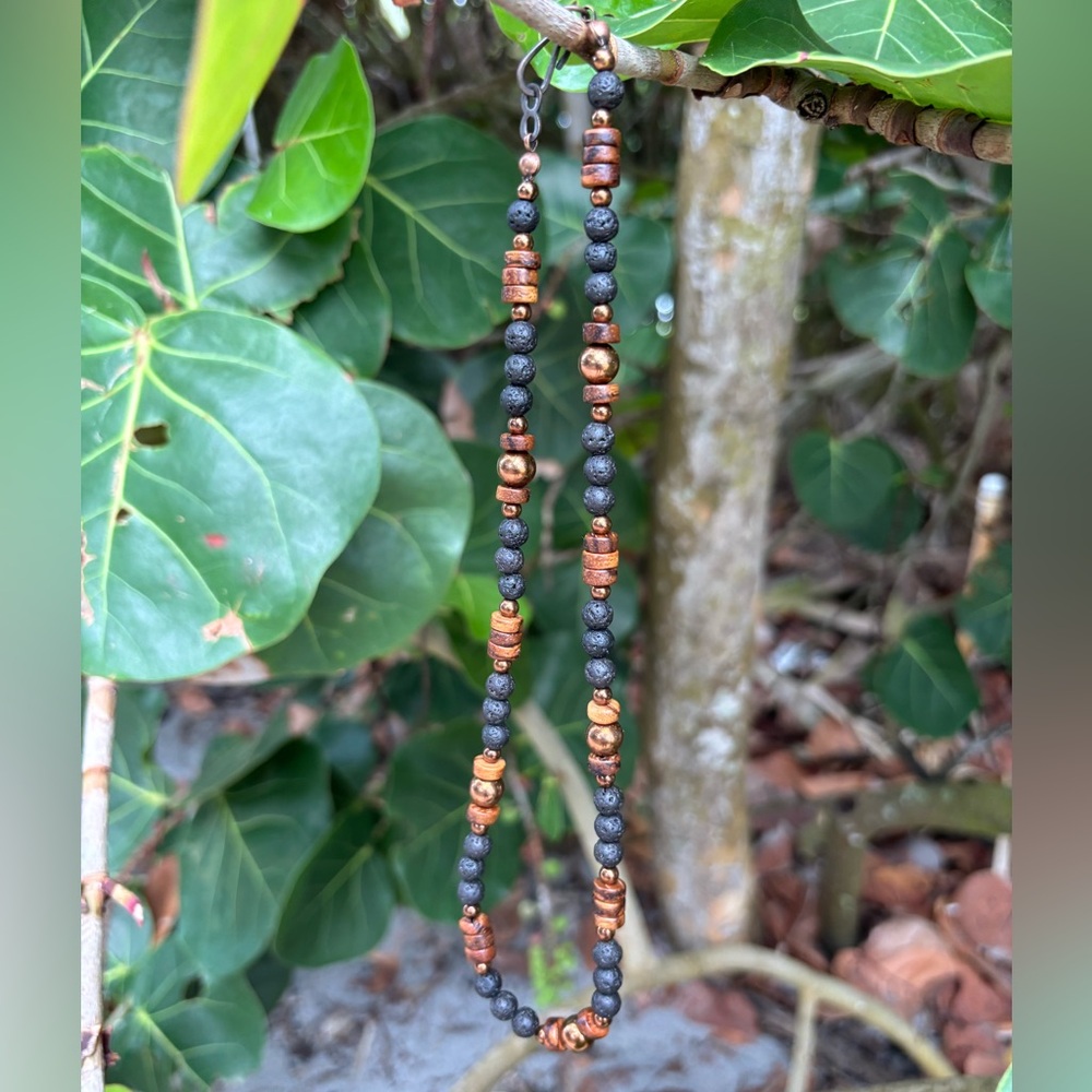 New Handmade 18” Black Lava and Brown Sandalwood Beaded Necklace